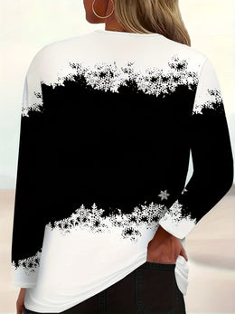 KissICON Curve Elegant Christmas Snowman Reindeer Print Blouse