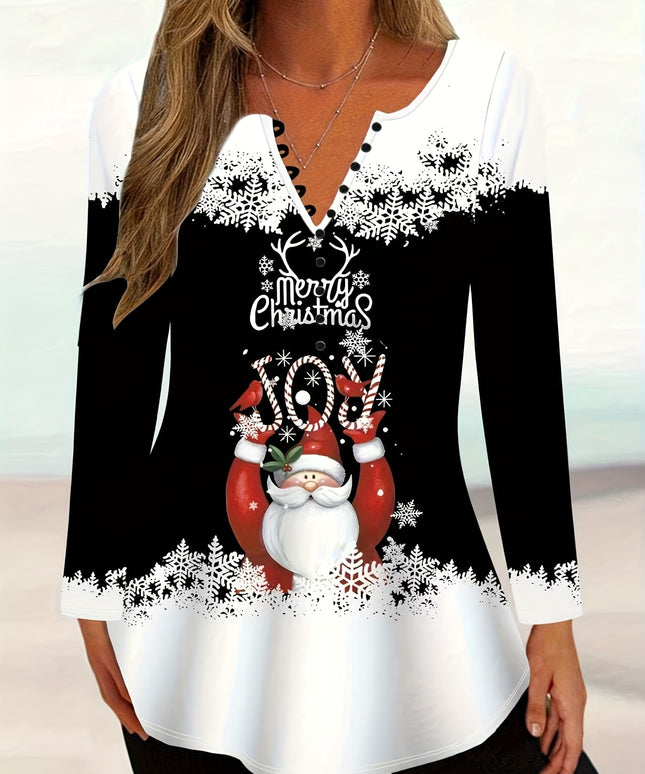 KissICON Curve Elegant Christmas Snowman Reindeer Print Blouse