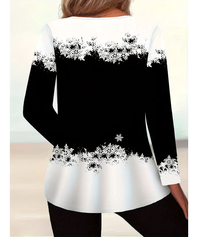 KissICON Curve Elegant Christmas Snowman Reindeer Print Blouse