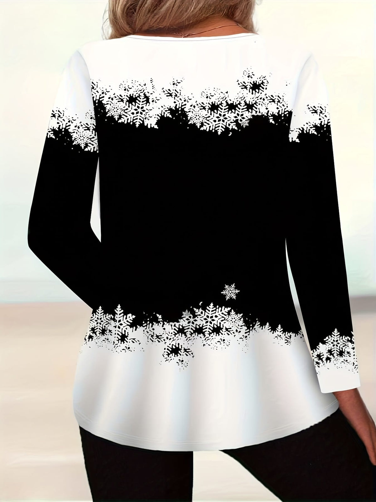 KissICON Curve Elegant Christmas Snowman Reindeer Print Blouse
