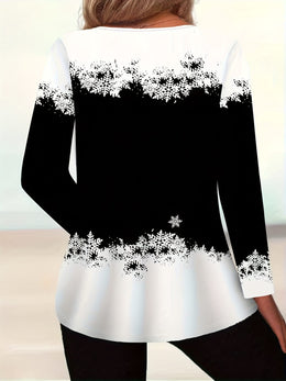 KissICON Curve Elegant Christmas Snowman Reindeer Print Blouse