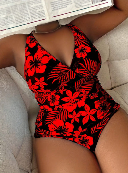 KissICON Curve Floral Crossback V-Neck Elegant Tankini