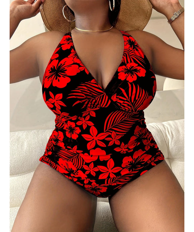 KissICON Curve Floral Crossback V-Neck Elegant Tankini