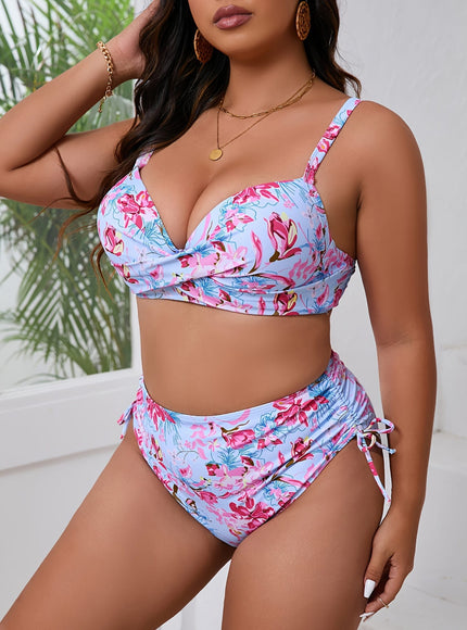 KissICON Curve Floral Print Hard Shell Split Bikini – Beachwear