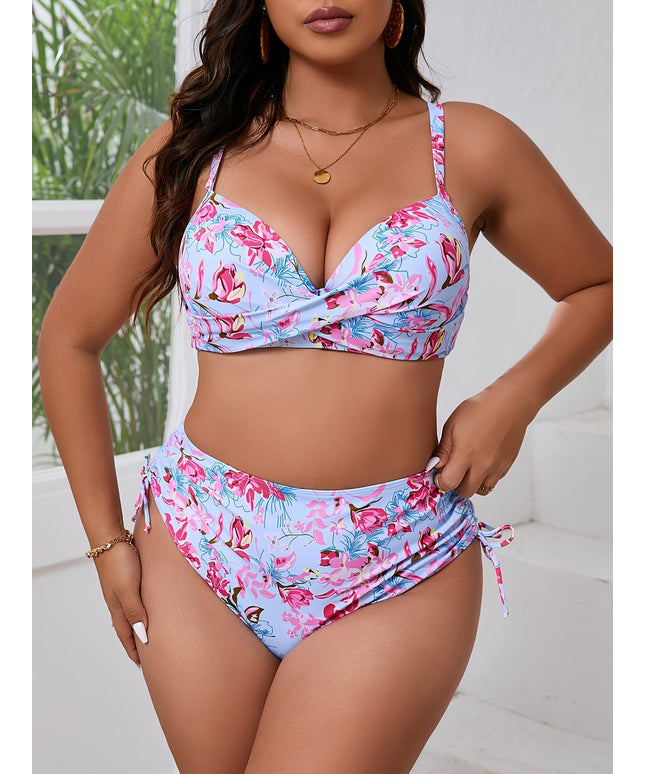 KissICON Curve Floral Print Hard Shell Split Bikini – Beachwear