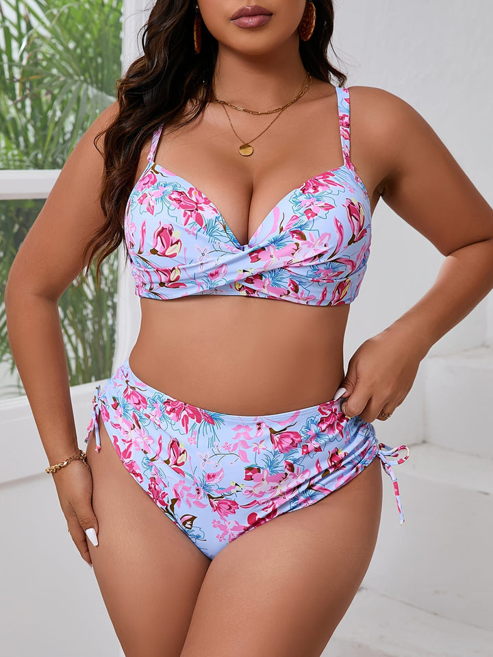 Curve Floral Print Hard Shell Split Bikini – Beachwear