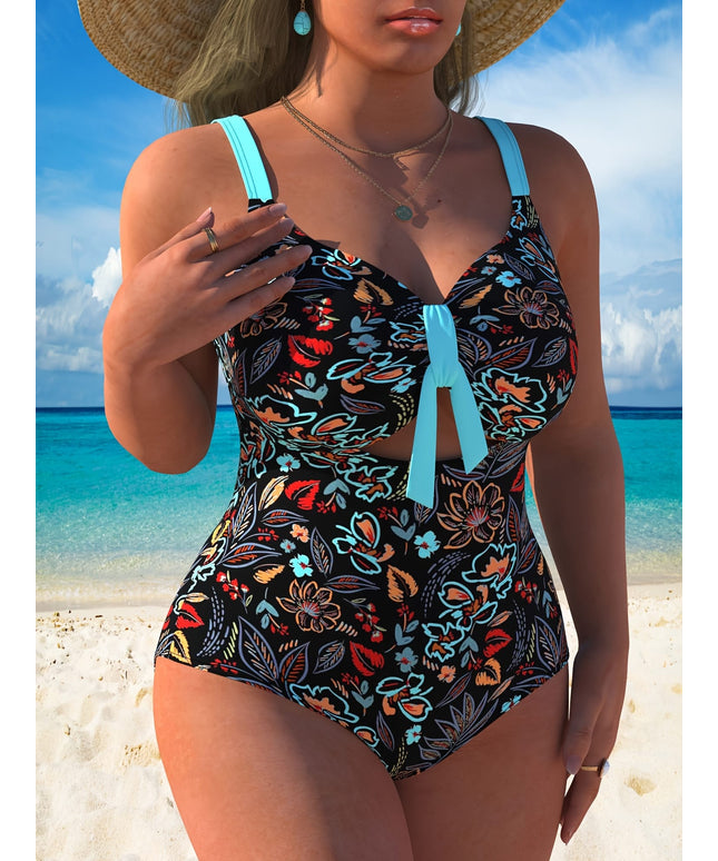 KissICON Curve Floral Ruffle Modest Highstretch Swimsuit