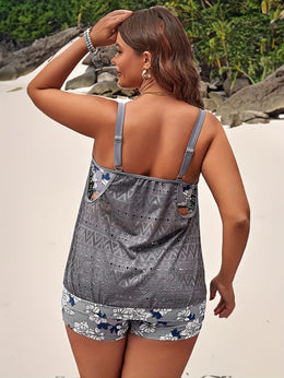KissICON Curve Gray Jacquard Leaf Print Tankini