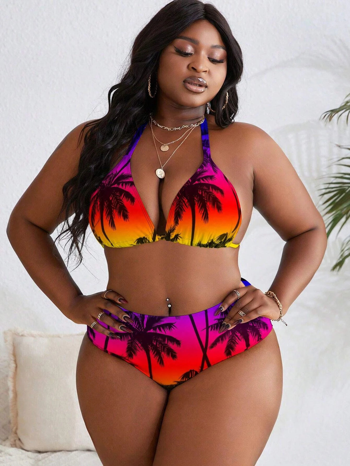 KissICON Curve Halter Neck Tie Back Floral Allover