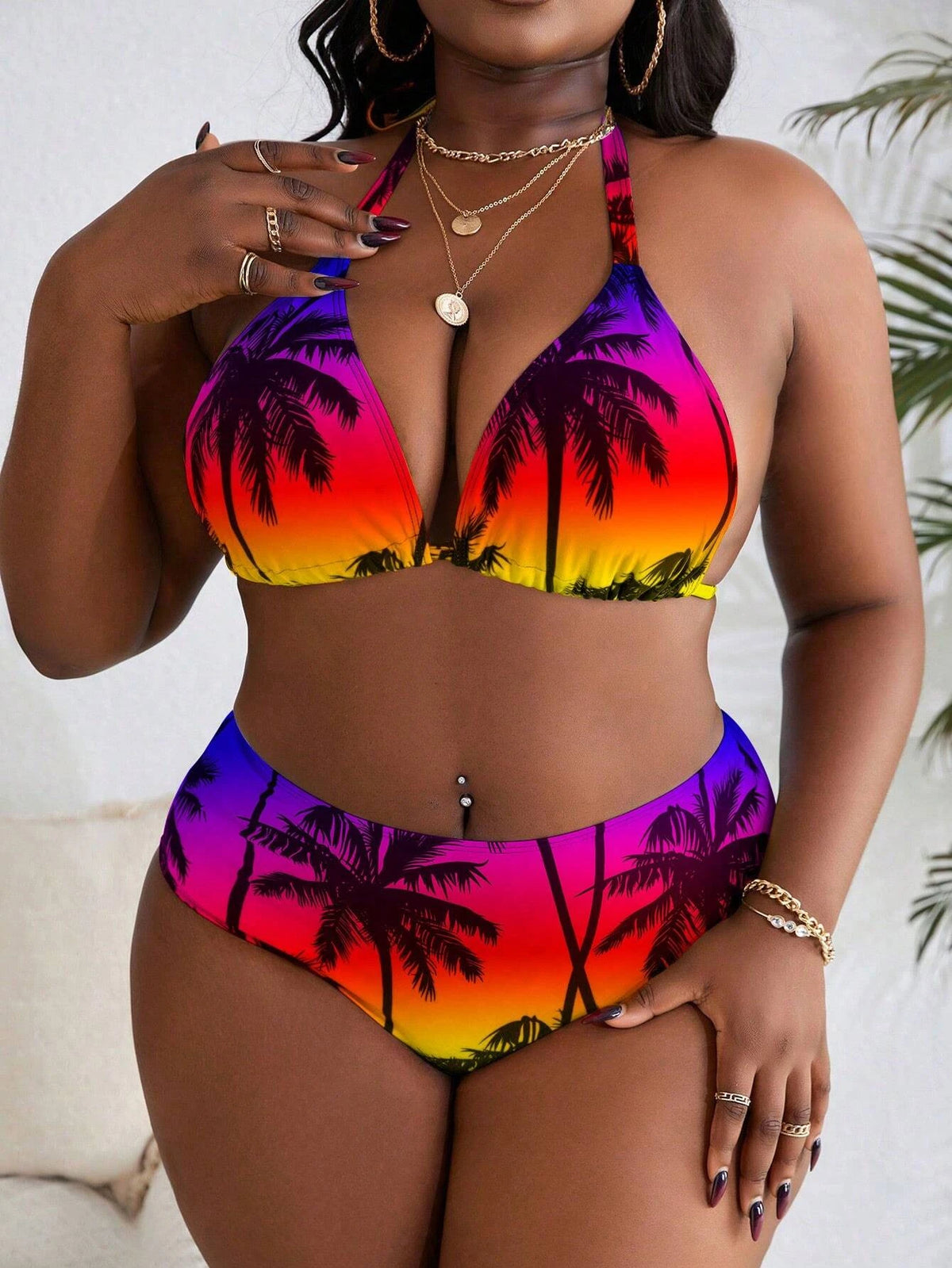 KissICON Curve Halter Neck Tie Back Floral Allover
