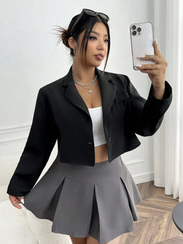 KissICON Curve Lapel Neck Crop Blazer