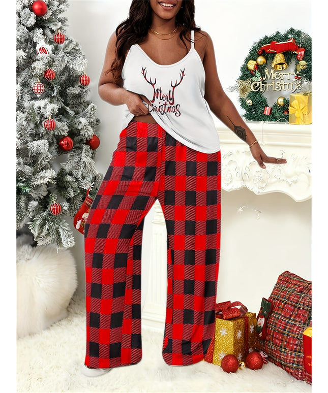 KissICON Curve Merry Plaid Christmas Cami Pajama Set