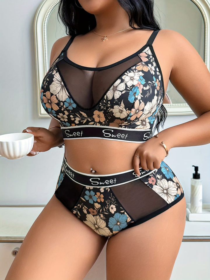 Curve Mesh Floral Bra