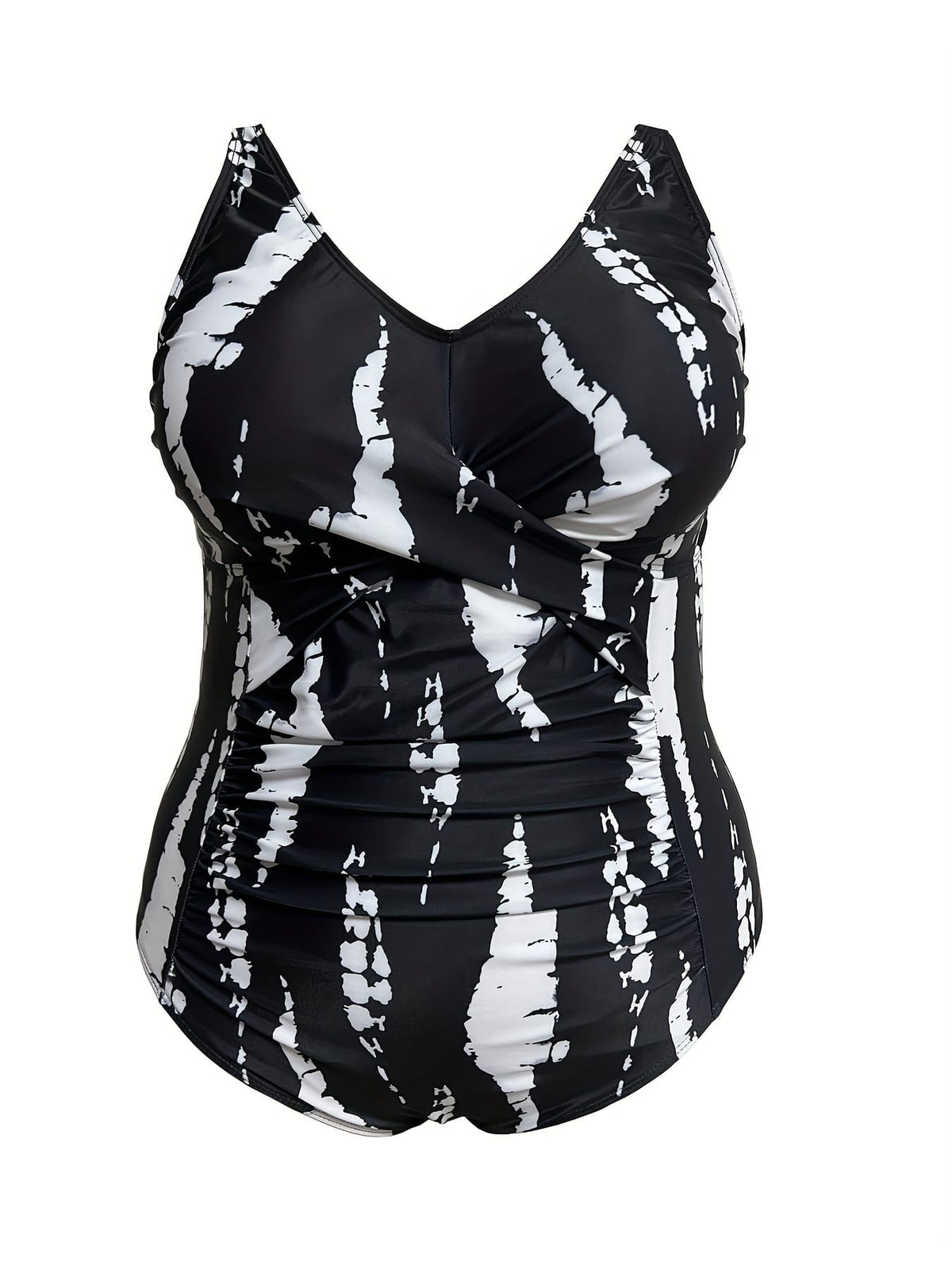 KissICON Curve Modest Black White Print Halter Bikini