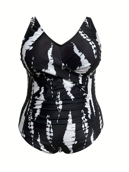 KissICON Curve Modest Black White Print Halter Bikini