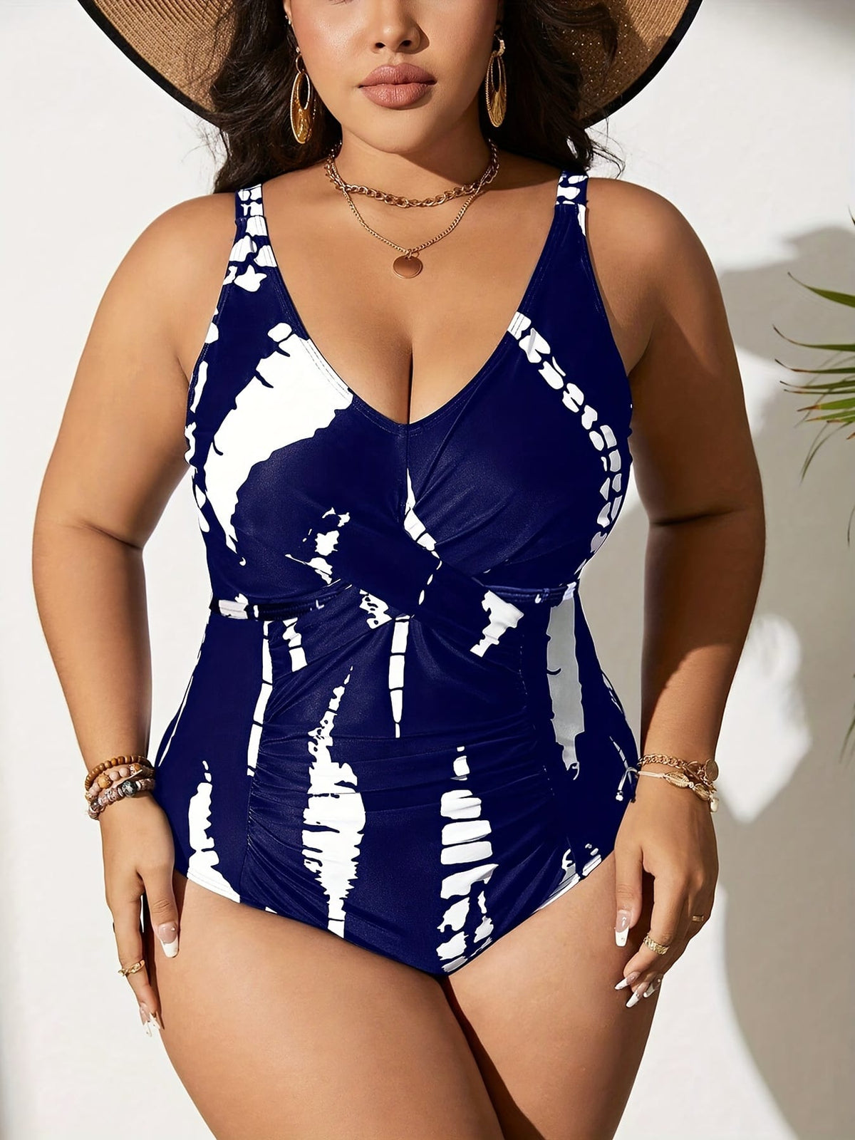 KissICON Curve Modest Black White Print Halter Bikini