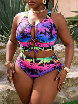 KissICON Curve Ombre Coconut Tree Print Swimwear