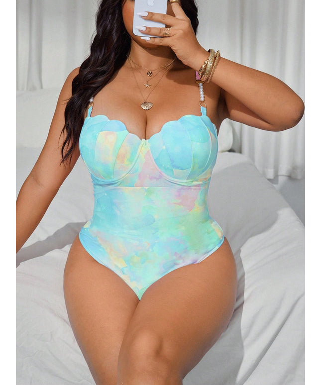KissICON Curve Pearl Beaded Crisscross Strap Padded One-piece