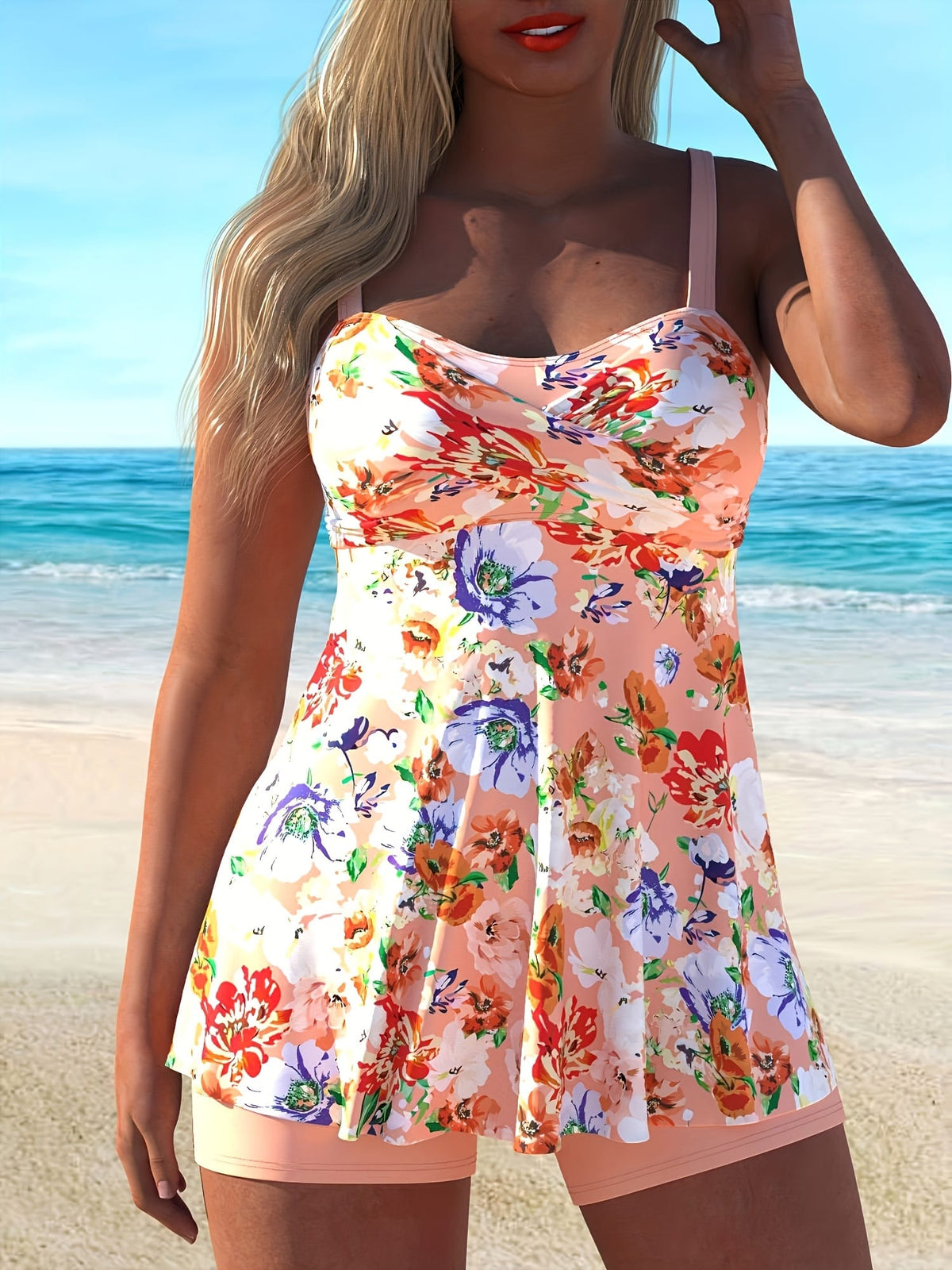 KissICON Curve Random Print Square Neck Tankini