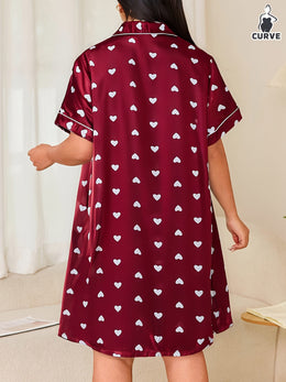 KissICON Curve Red Heart Print Cozy Short Sleeve