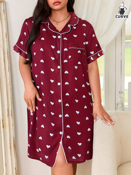 KissICON Curve Red Heart Print Cozy Short Sleeve