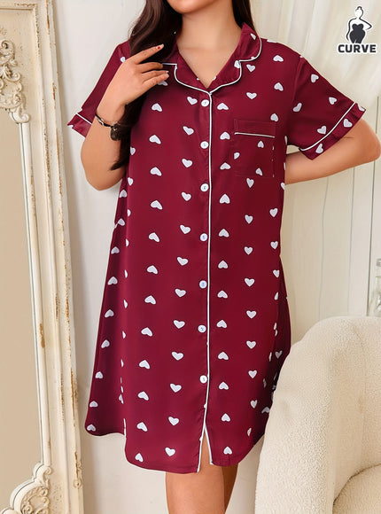 KissICON Curve Red Heart Print Cozy Short Sleeve