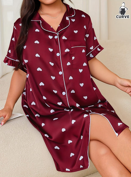 KissICON Curve Red Heart Print Cozy Short Sleeve