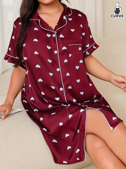 KissICON Curve Red Heart Print Cozy Short Sleeve