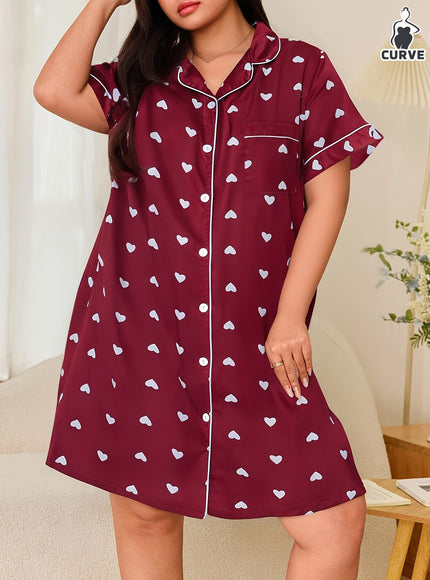 KissICON Curve Red Heart Print Cozy Short Sleeve