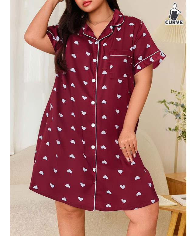 KissICON Curve Red Heart Print Cozy Short Sleeve