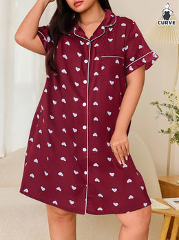 KissICON Curve Red Heart Print Cozy Short Sleeve