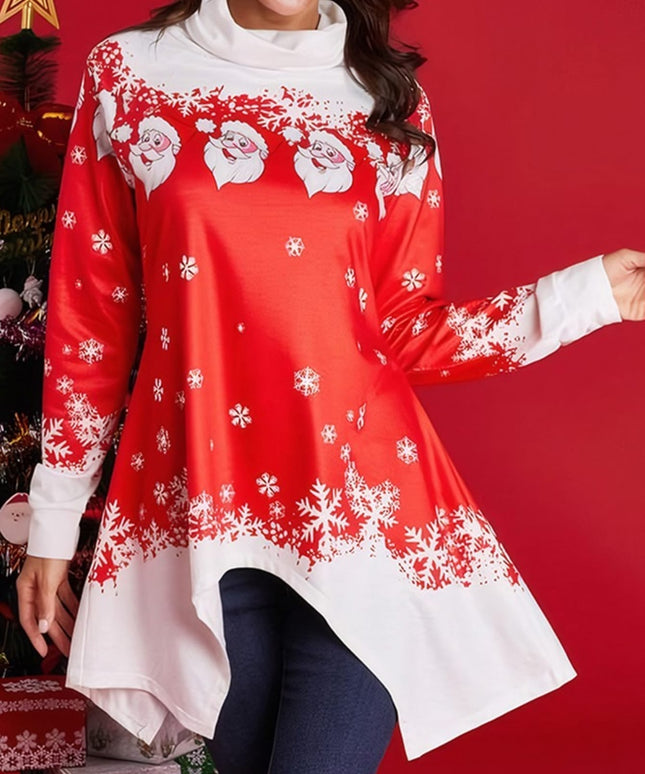 KissICON Curve Red Snowflake Santa Neck Tunic Top