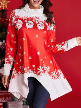 KissICON Curve Red Snowflake Santa Neck Tunic Top