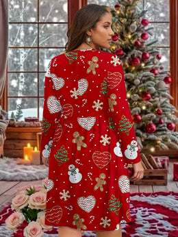 KissICON Curve Red Snowman Gingerbread Holiday Party Dress