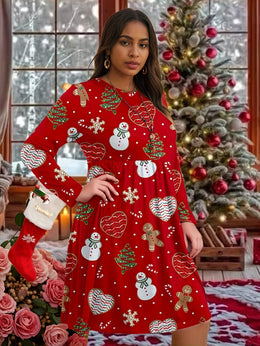 KissICON Curve Red Snowman Gingerbread Holiday Party Dress