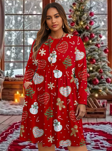 KissICON Curve Red Snowman Gingerbread Holiday Party Dress