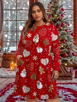 KissICON Curve Red Snowman Gingerbread Holiday Party Dress