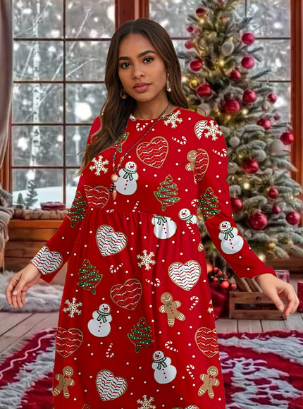 KissICON Curve Red Snowman Gingerbread Holiday Party Dress