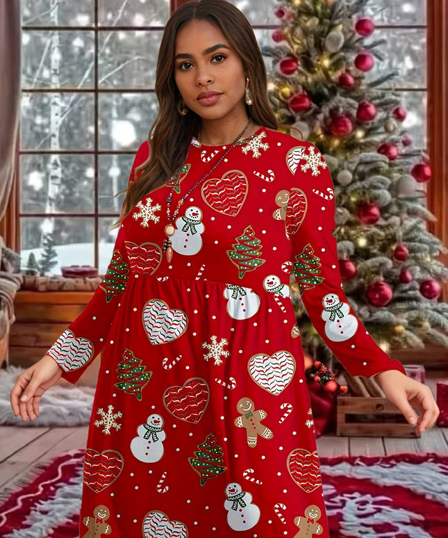KissICON Curve Red Snowman Gingerbread Holiday Party Dress