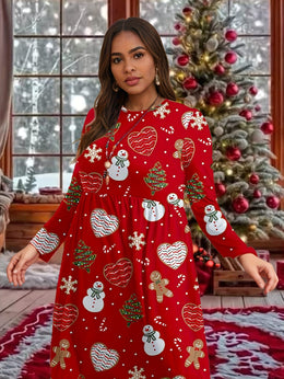 KissICON Curve Red Snowman Gingerbread Holiday Party Dress