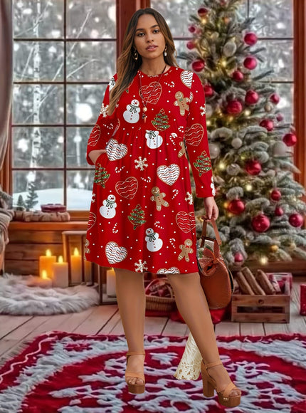 KissICON Curve Red Snowman Gingerbread Holiday Party Dress