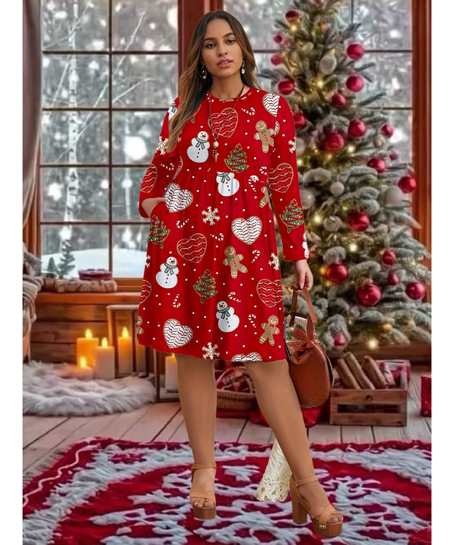 KissICON Curve Red Snowman Gingerbread Holiday Party Dress