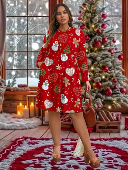 KissICON Curve Red Snowman Gingerbread Holiday Party Dress