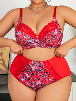 KissICON Curve Redpink Floral Lace Lingerie