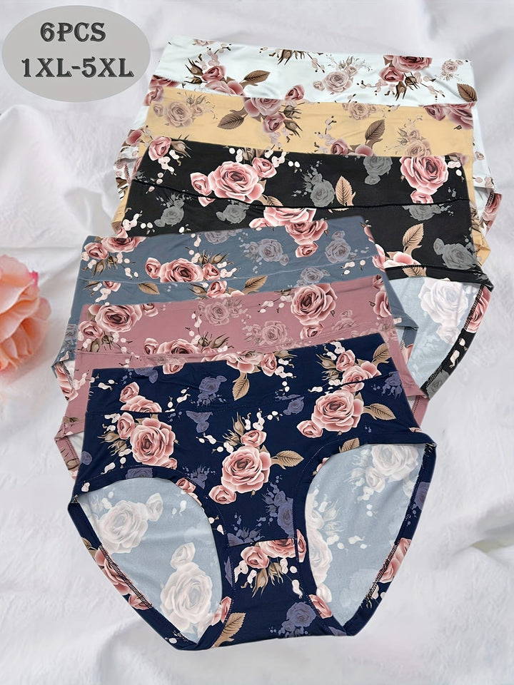 Curve Rose Print Soft Briefs – 6pack