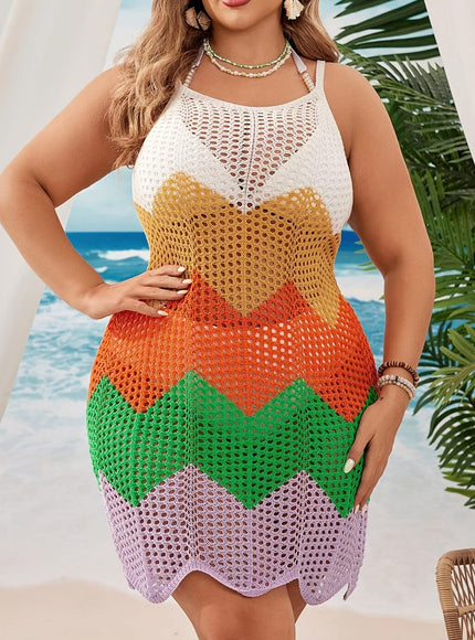 KissICON Curve Sheer Lace Beach Coverup – Colorblock Resort