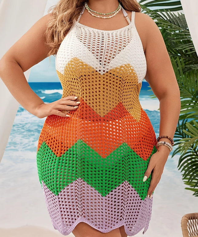 KissICON Curve Sheer Lace Beach Coverup – Colorblock Resort