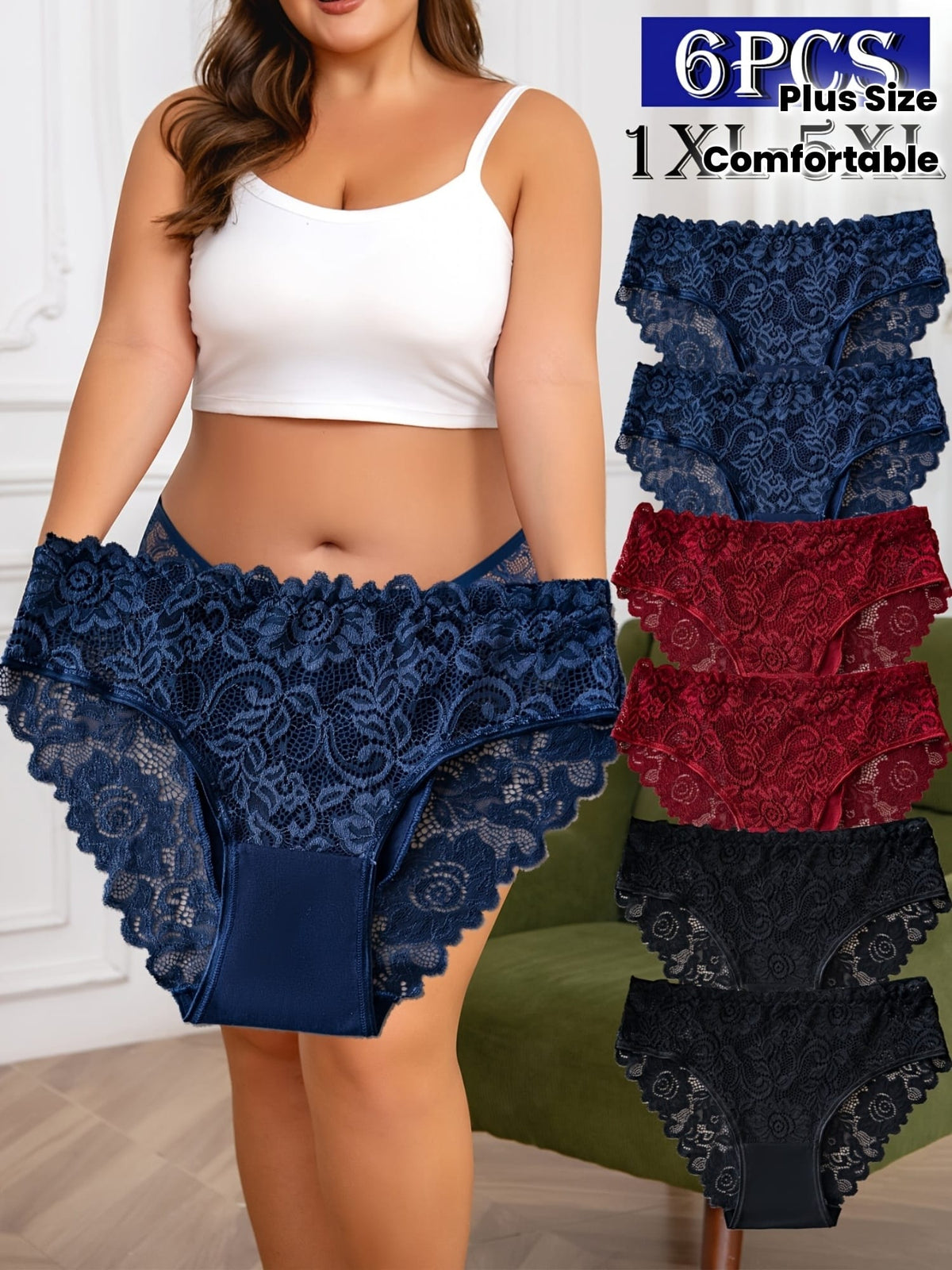 KissICON Curve Sheer Lace Briefs – 6pc