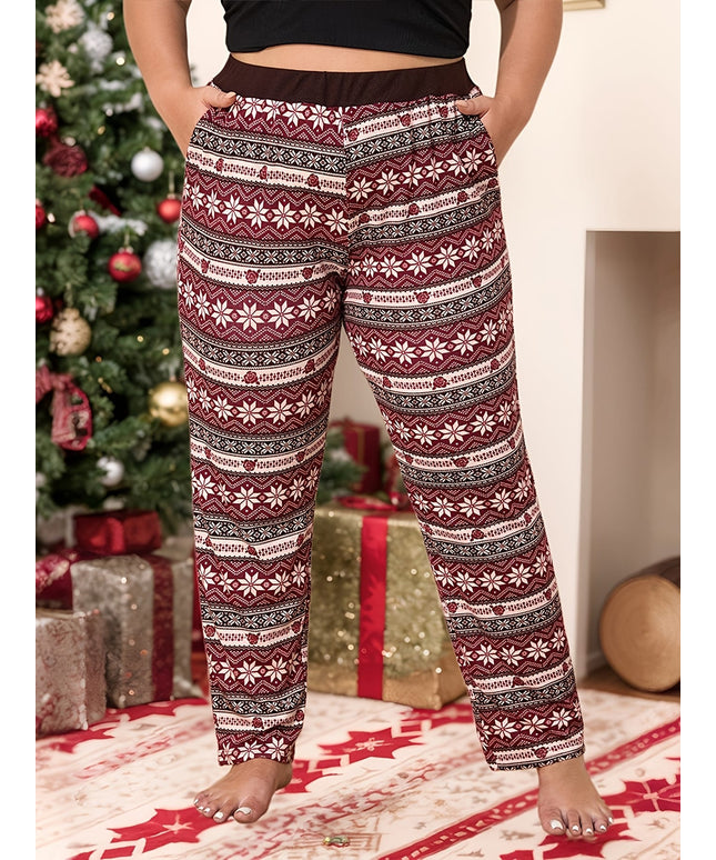 KissICON Curve Snowflake Lounge Pants – Soft Wideleg Holiday