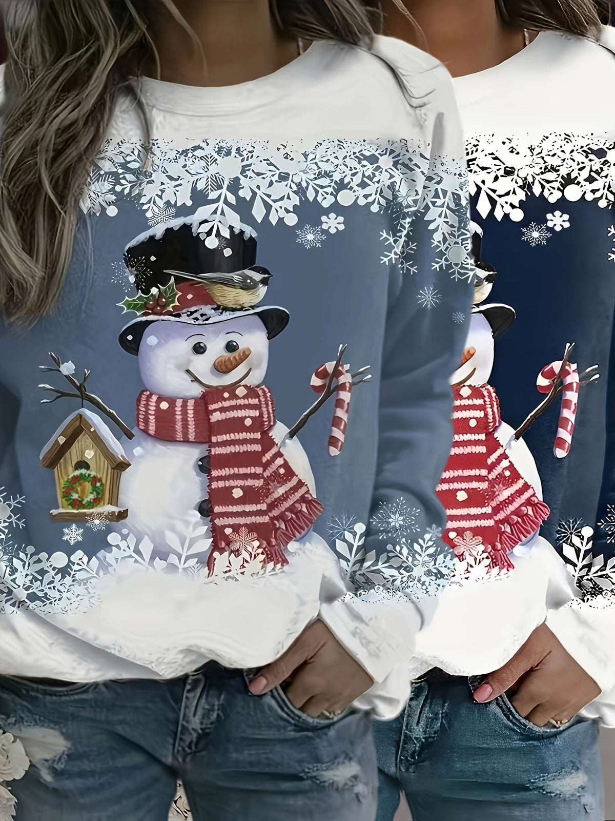 KissICON Curve Snowman Christmas Sweatshirt Twopiece Set